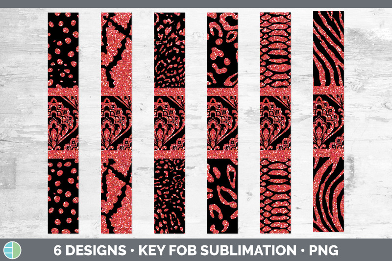 red-damask-key-fob-glitter-animal-print-wristlet-sublimation