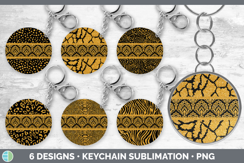 orange-damask-keychain-bundle-glitter-animal-print-keyring-sublimati