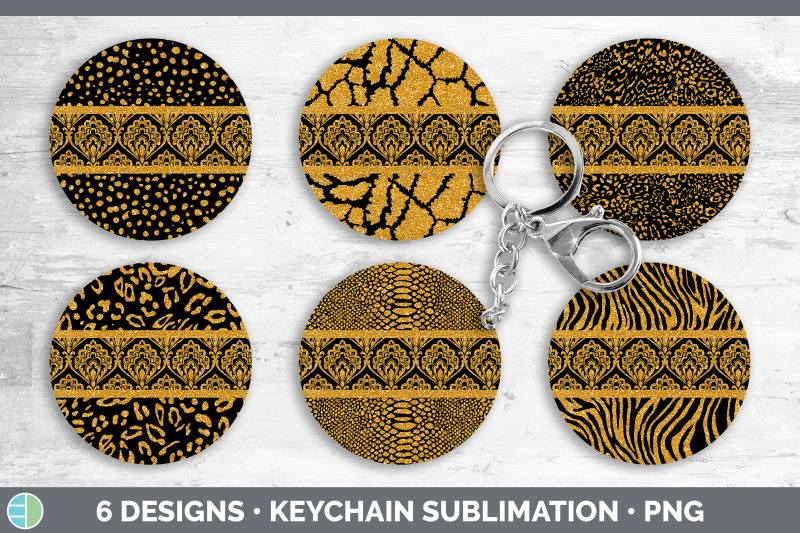 orange-damask-keychain-bundle-glitter-animal-print-keyring-sublimati