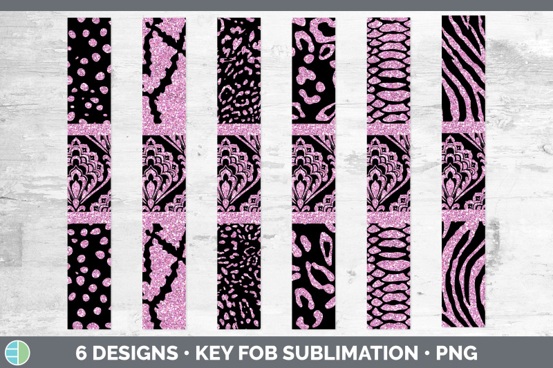 pink-damask-key-fob-glitter-animal-print-wristlet-sublimation