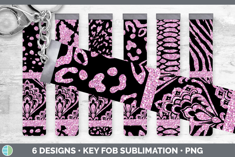 pink-damask-key-fob-glitter-animal-print-wristlet-sublimation