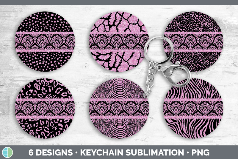 pink-damask-keychain-bundle-glitter-animal-print-keyring-sublimation