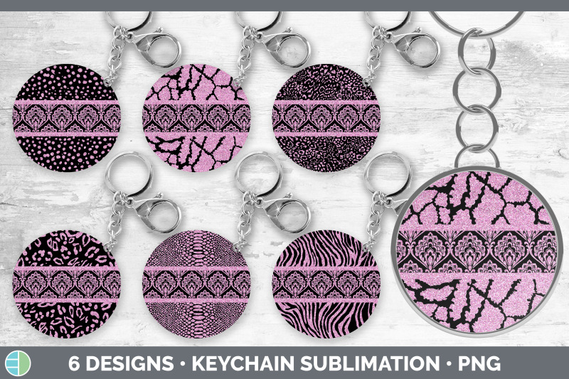 pink-damask-keychain-bundle-glitter-animal-print-keyring-sublimation