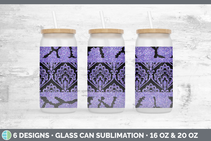 purple-damask-glass-can-sublimation-beer-mason-jar