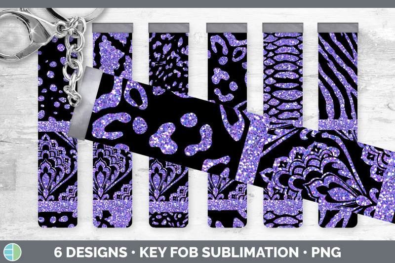 purple-damask-key-fob-glitter-animal-print-wristlet-sublimation