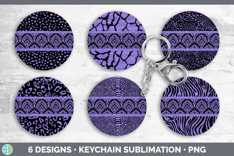 purple-damask-keychain-bundle-glitter-animal-print-keyring-sublimati