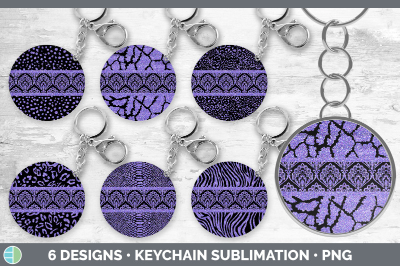 purple-damask-keychain-bundle-glitter-animal-print-keyring-sublimati