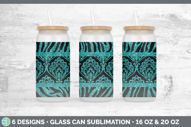 teal-damask-glass-can-sublimation-beer-mason-jar