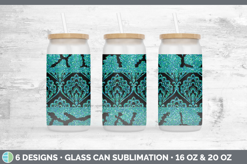 teal-damask-glass-can-sublimation-beer-mason-jar