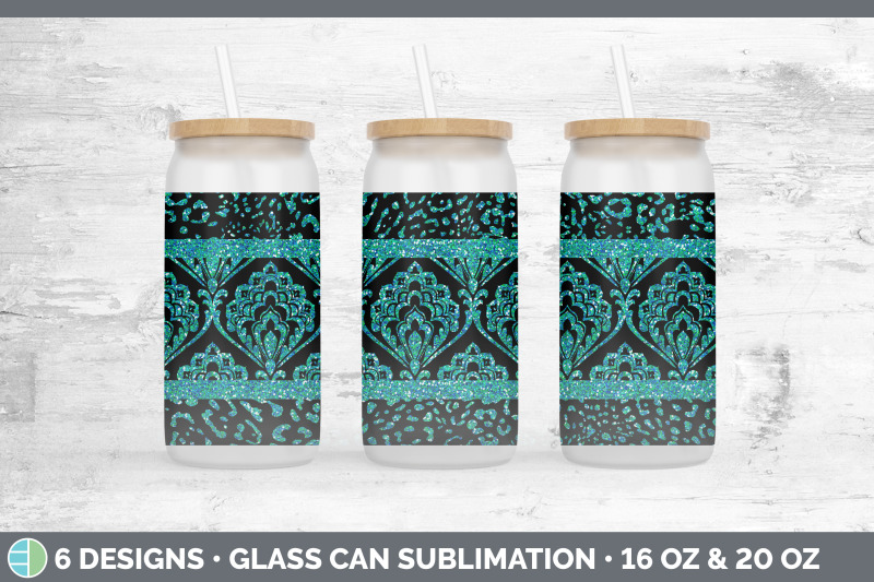 teal-damask-glass-can-sublimation-beer-mason-jar