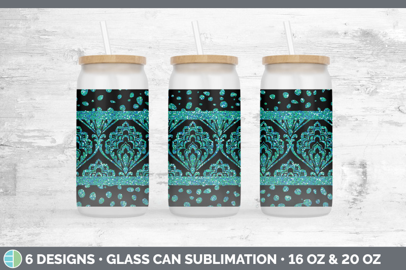 teal-damask-glass-can-sublimation-beer-mason-jar