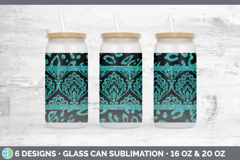 teal-damask-glass-can-sublimation-beer-mason-jar