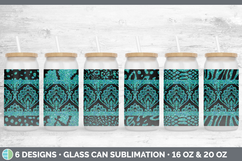 teal-damask-glass-can-sublimation-beer-mason-jar