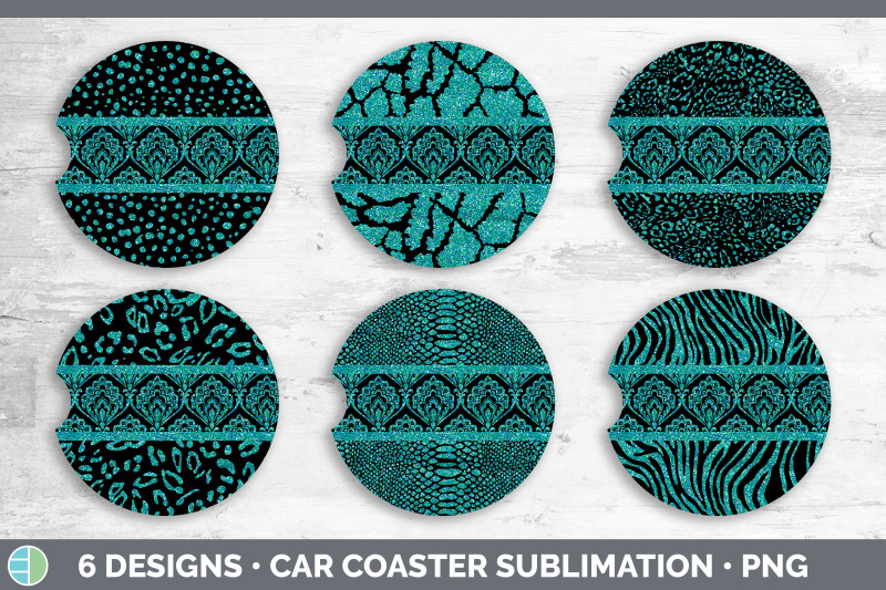 teal-damask-car-coaster-glitter-animal-print-sublimation-bundle