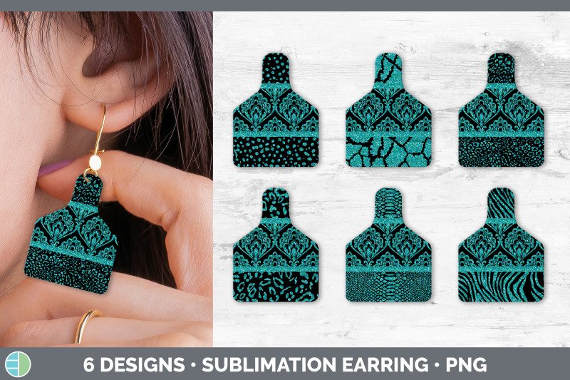 teal-damask-cow-tag-earring-sublimation-cattle-ear-tag