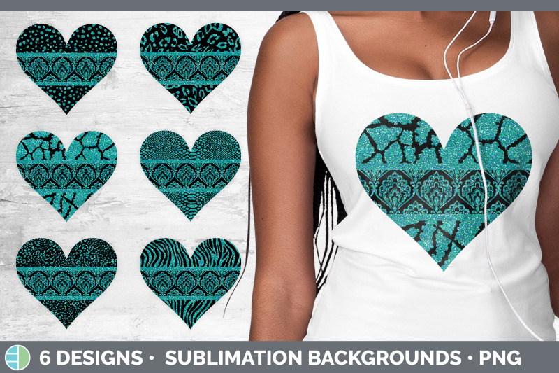 teal-damask-hearts-clipart-glitter-animal-print-hearts