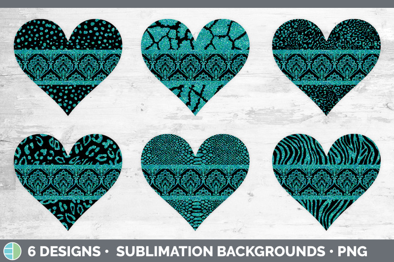 teal-damask-hearts-clipart-glitter-animal-print-hearts