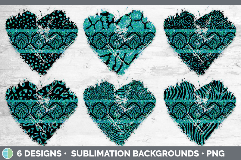 teal-damask-heart-distressed-clipart-glitter-animal-print-hearts