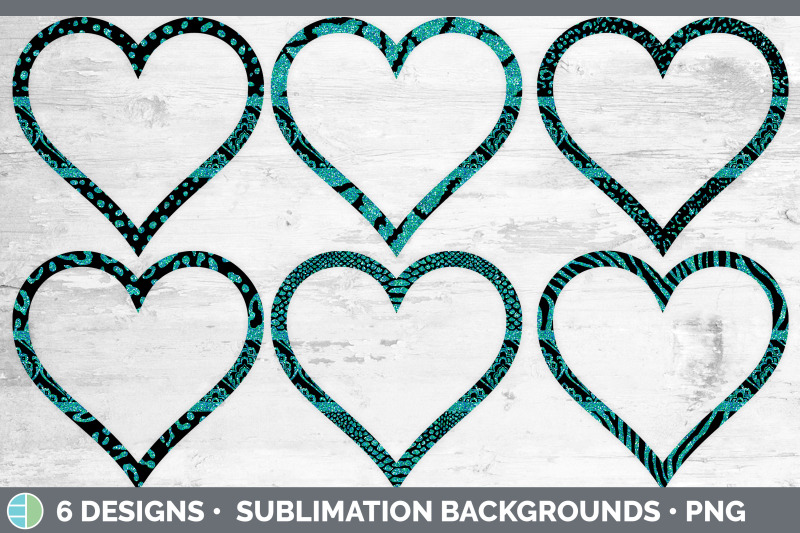 teal-damask-heart-frame-clipart-glitter-animal-print-hearts