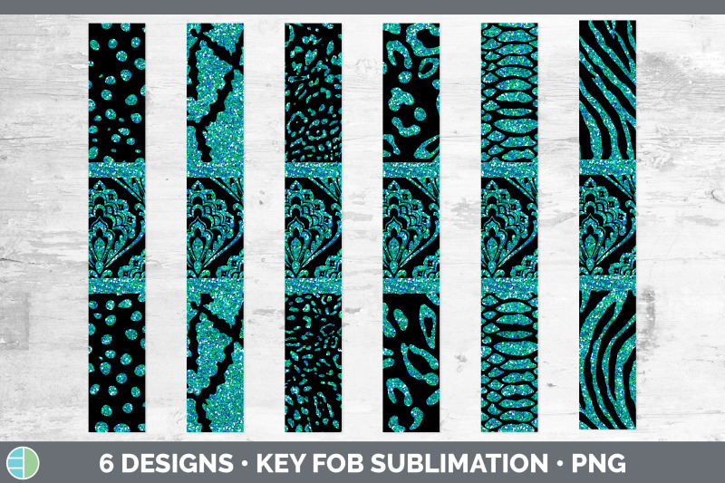 teal-damask-key-fob-glitter-animal-print-wristlet-sublimation