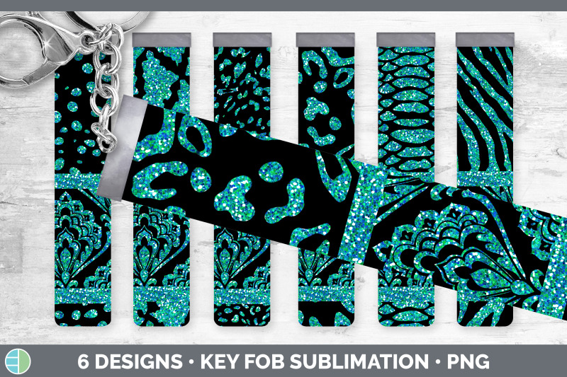 teal-damask-key-fob-glitter-animal-print-wristlet-sublimation