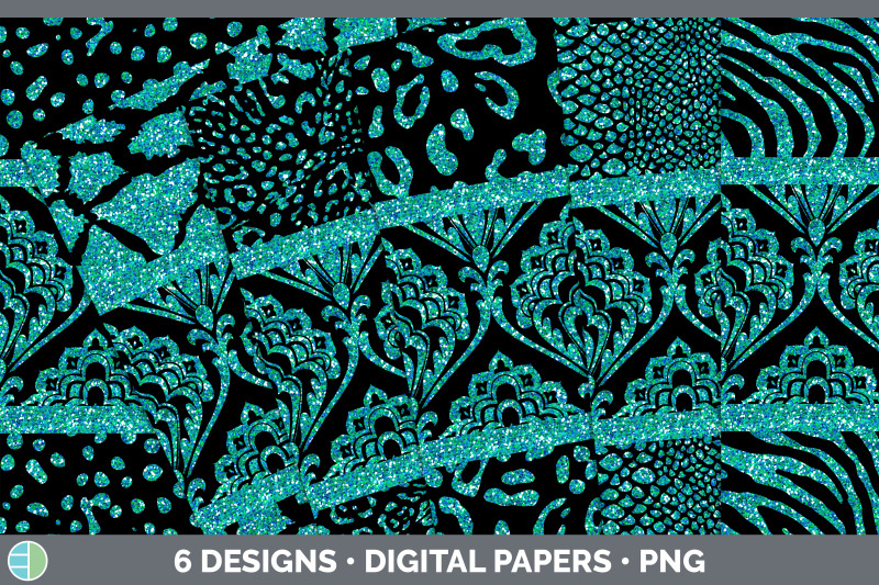 teal-damask-backgrounds-glitter-animal-print-digital-scrapbook-paper