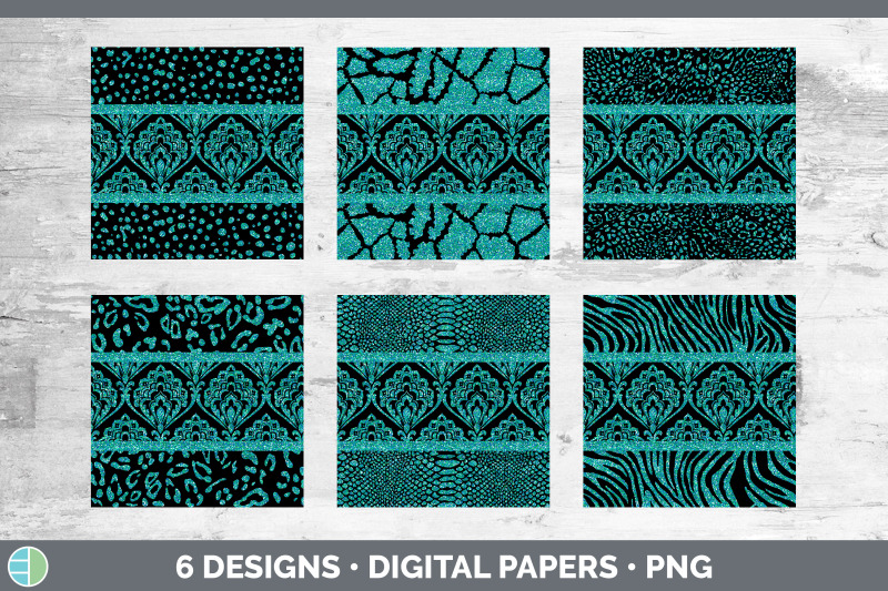 teal-damask-backgrounds-glitter-animal-print-digital-scrapbook-paper