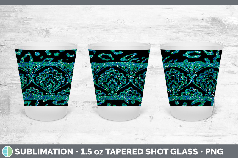 teal-damask-shot-glass-sublimation-shot-glass-1-5oz-tapered