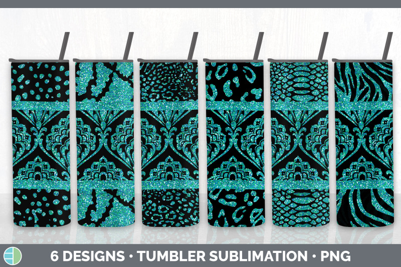 teal-damask-tumbler-glitter-animal-print-skinny-tumbler-sublimation