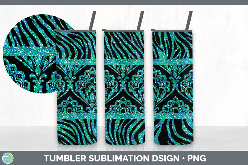 teal-damask-tumbler-glitter-animal-print-skinny-tumbler-sublimation