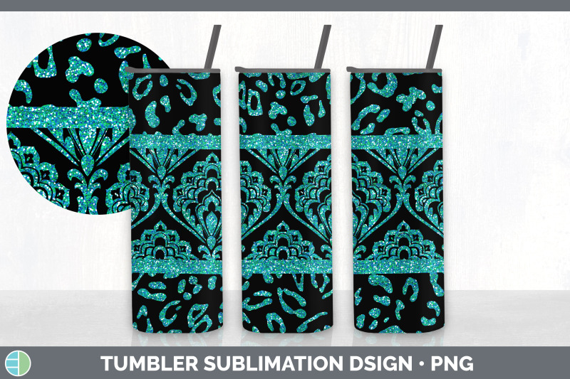 teal-damask-tumbler-glitter-animal-print-skinny-tumbler-sublimation