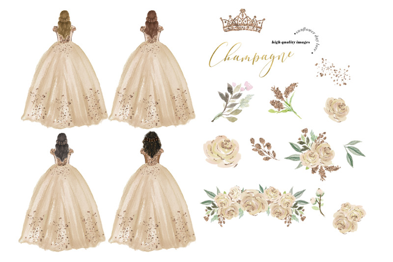elegant-champagne-princess-dresses-clipart