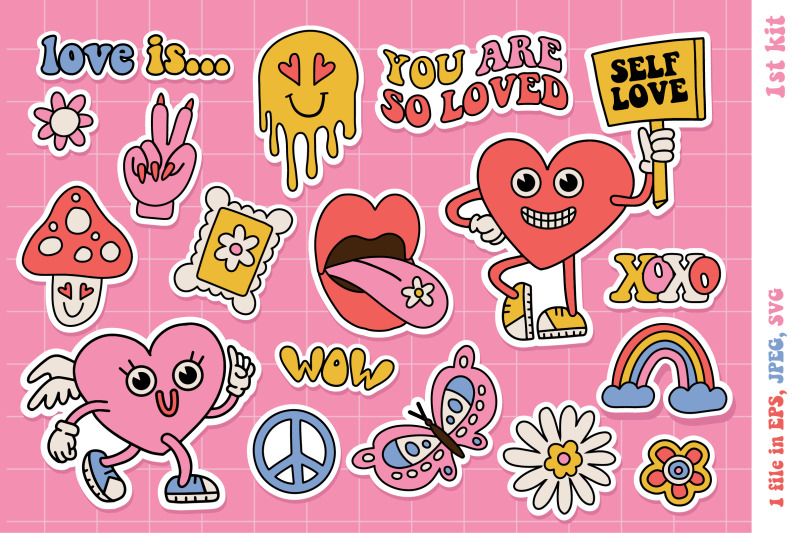 groovy-love-weird-stickers-kits-set