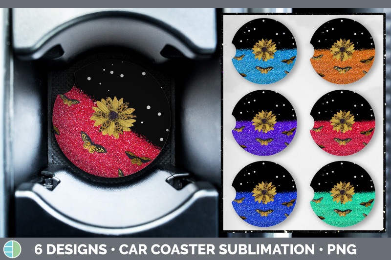 butterfly-sunflowers-car-coaster-glitter-animal-print-sublimation-bu