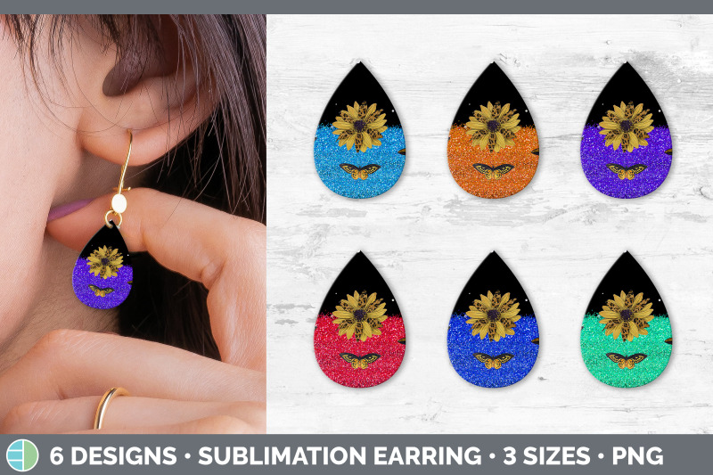 butterfly-sunflowers-teardrop-earring-glitter-animal-print-sublimati