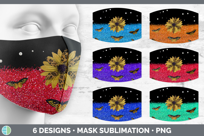 butterfly-sunflowers-mask-sublimation-glitter-animal-print-face-mask