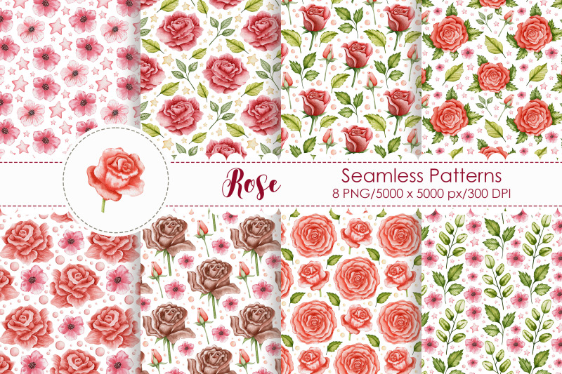 watercolor-rose-seamless-patterns
