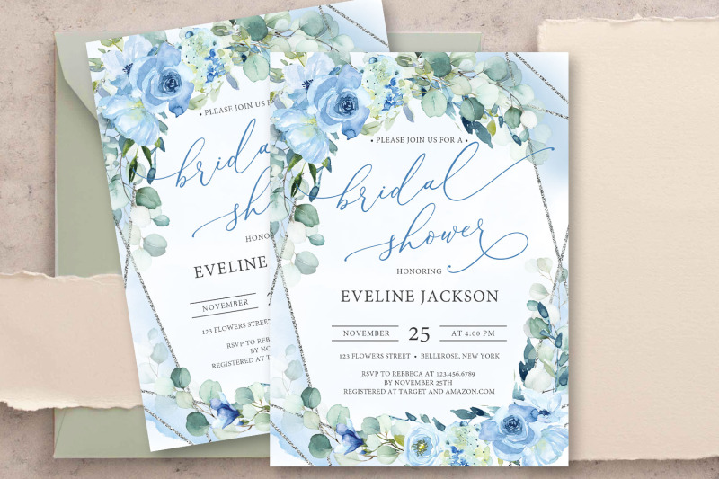 boho-dusty-blue-floral-and-silver-frame-bridal-shower-invitation-bloy