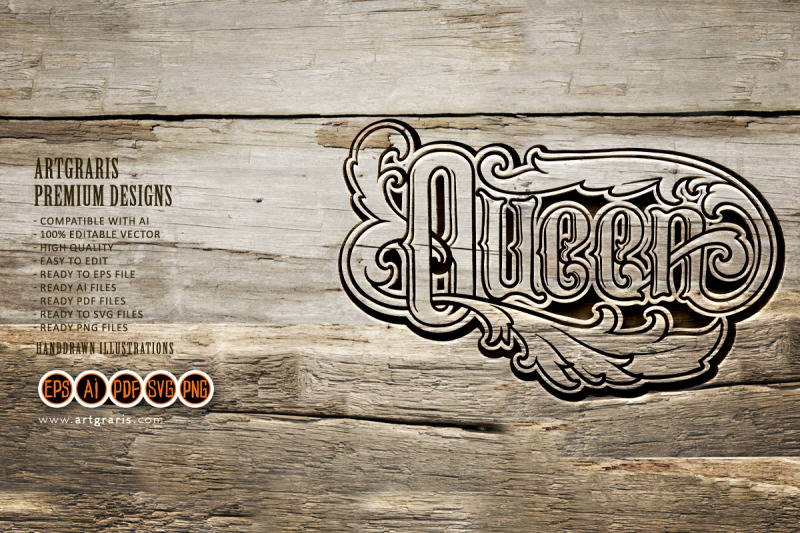 classic-queen-hand-lettering-word-flourish-monochrome