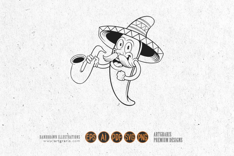 monochrome-mexican-cinco-de-mayo-chilli-pepper-playing-trumpet-logo-il