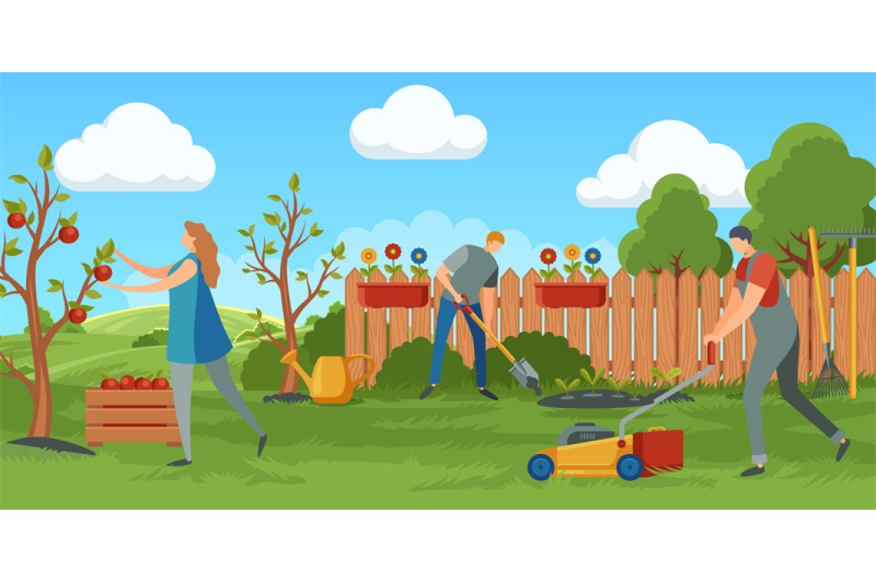 people-working-at-garden-woman-collecting-apples-from-tree-into-conta