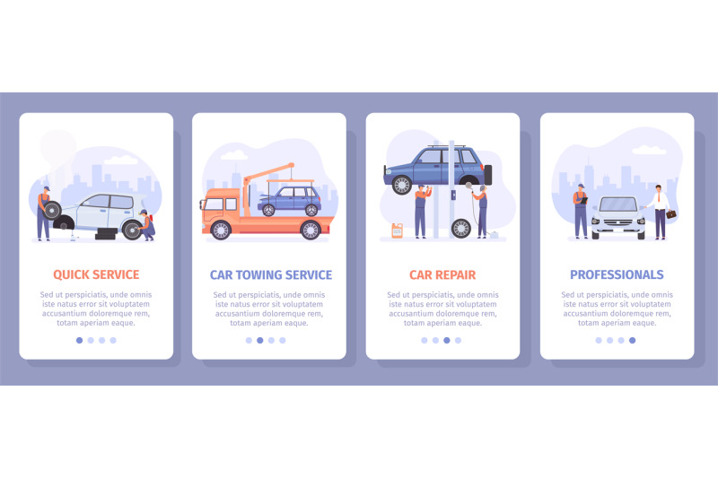 screen-poster-for-automobile-mechanic-mobile-app-vector-set