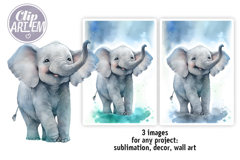 smiling-boy-elephant-realistic-images-watercolor-clip-art-pngs