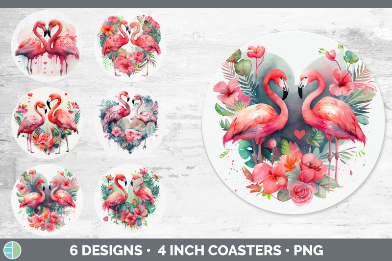 valentines-flamingo-round-coaster-sublimation-designs-bundle