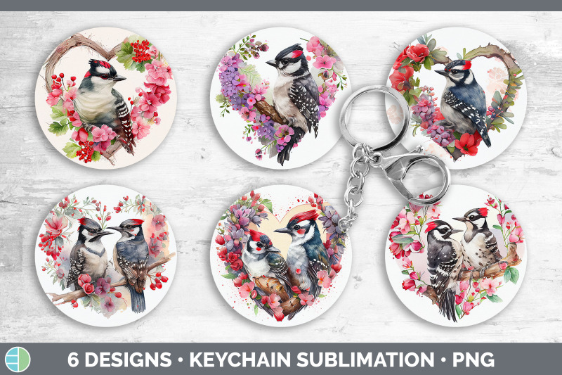 valentines-downy-woodpecker-keychain-bundle-keyring-sublimation-desi