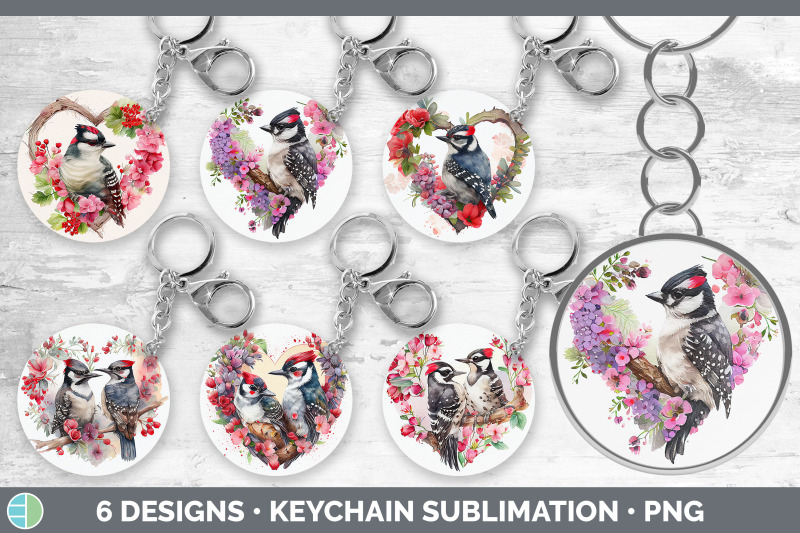 valentines-downy-woodpecker-keychain-bundle-keyring-sublimation-desi