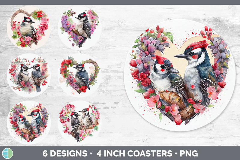 valentines-downy-woodpecker-round-coaster-sublimation-designs-bundle