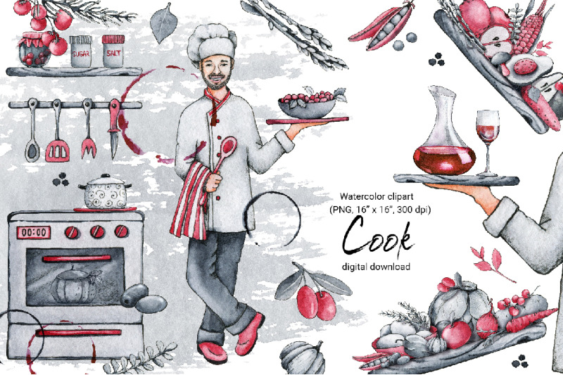 chef-man-watercolor-clipart-kitchen-vegetarian-food