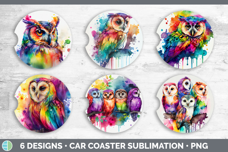 rainbow-owl-car-coaster-sublimation-designs-bundle