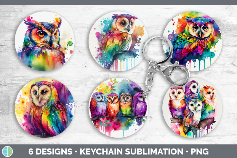 rainbow-owl-keychain-bundle-keyring-sublimation-designs